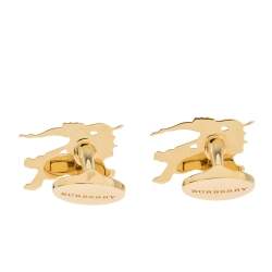 مملوكة مسبقًا Burberry Gold Tone Equestrian Knight Cufflinks