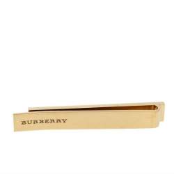Pre Owned Burberry Check Engraved Gold Tone Tie Bar
