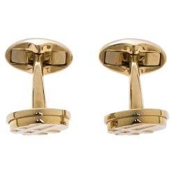 Burberry Check Engraved Gold Tone Round Cufflinks