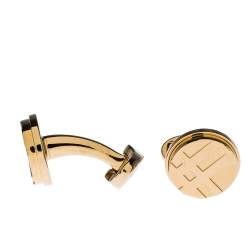 Burberry Check Engraved Gold Tone Round Cufflinks