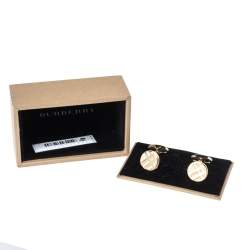 Burberry Check Engraved Gold Tone Round Cufflinks