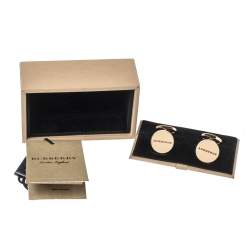 Burberry Logo Engraved Gold Tone Round Cufflinks