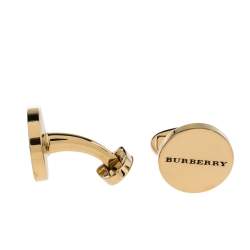 Burberry Logo Engraved Gold Tone Round Cufflinks