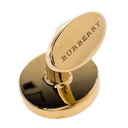 Burberry Logo Engraved Gold Tone Round Cufflinks