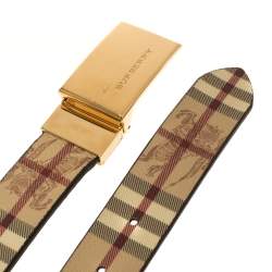 Pre Owned Burberry Beige Haymarket Check PVC Logo Plaque Belt 80CM