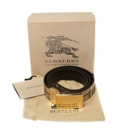 Pre Owned Burberry Beige Haymarket Check PVC Logo Plaque Belt 80CM