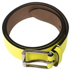 Pre Owned Burberry Neon Green Pebbled Leather Mark Buckle Belt 90 CM