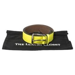 Pre Owned Burberry Neon Green Pebbled Leather Mark Buckle Belt 90 CM