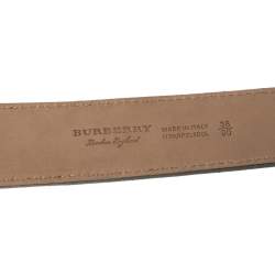 Pre Owned Burberry Neon Green Pebbled Leather Mark Buckle Belt 90 CM