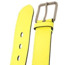 Pre Owned Burberry Neon Green Pebbled Leather Mark Buckle Belt 90 CM
