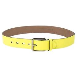 Pre Owned Burberry Neon Green Pebbled Leather Mark Buckle Belt 90 CM