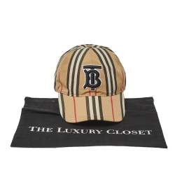 Pre Owned Burberry Beige Striped Cotton Baseball Cap L