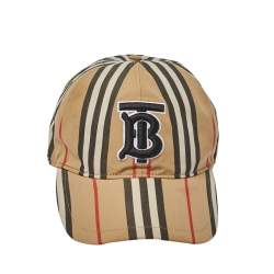 Pre Owned Burberry Beige Striped Cotton Baseball Cap L