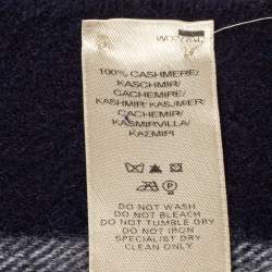 Pre Owned Burberry Navy Blue Classic Checkered Cashmere Fringed Stole