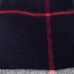 Pre Owned Burberry Navy Blue Classic Checkered Cashmere Fringed Stole