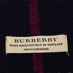 Pre Owned Burberry Navy Blue Classic Checkered Cashmere Fringed Stole