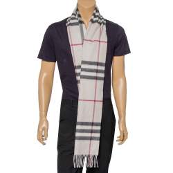 Pre Owned Burberry Beige Classic Checkered Cashmere Fringed Stole