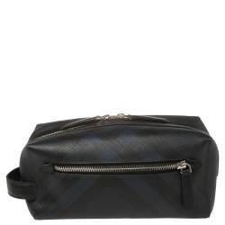 Burberry London Check Coated Canvas And Leather Travel Pouch
