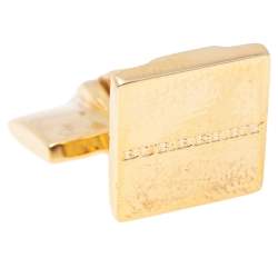 Burberry Gold Tone Check Patterned Cufflinks