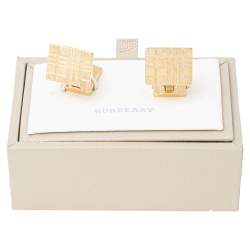 Burberry Gold Tone Check Patterned Cufflinks