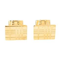Burberry Gold Tone Check Patterned Cufflinks
