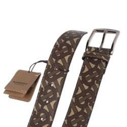 Pre Owned Burberry Beige/Brown TB-Print Coated Canvas Buckle Belt 95CM
