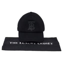 Burberry Black TB Monogram Detail Modal And Leather Trucker Cap M