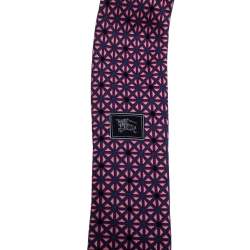 Pre Owned Burberry Pink & Navy Blue Patterned Silk Tie