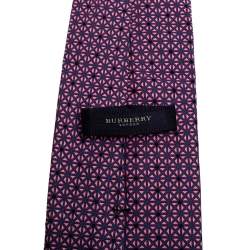 Pre Owned Burberry Pink & Navy Blue Patterned Silk Tie