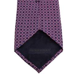 Pre Owned Burberry Pink & Navy Blue Patterned Silk Tie