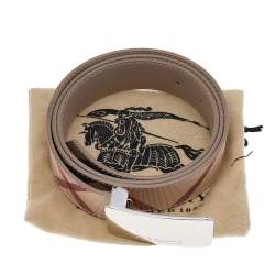 Pre Owned Burberry Beige Novacheck Coated Canvas Logo Plaque Belt 100 CM