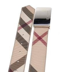 Pre Owned Burberry Beige Novacheck Coated Canvas Logo Plaque Belt 100 CM