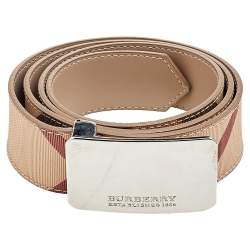 مملوكة مسبقًا Burberry Beige Novacheck Coated Canvas Logo Plaque Belt 100 CM