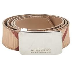 مملوكة مسبقً ا Burberry Beige Novacheck Coated Canvas Logo Plaque Belt 100 CM