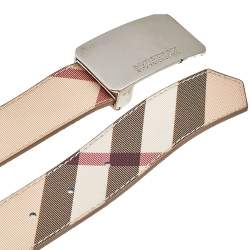 مملوكة مسبقًا Burberry Beige Novacheck Coated Canvas Logo Plaque Belt 100 CM