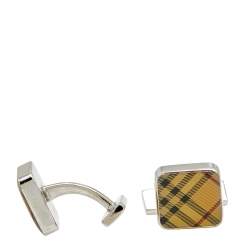 Pre Owned Burberry Iconic Classic Nova Palladium Plated Metal Cufflinks