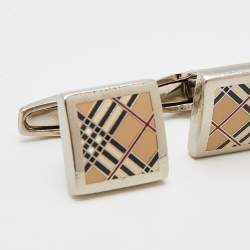 Burberry Silver Tone House Check Square Cufflinks