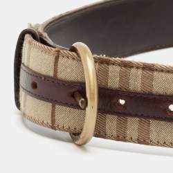 Pre Owned Burberry Beige /Brown Haymarket Check Canvas and Leather Belt 100CM