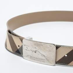 Burberry Beige Classic Check Coated Canvas Barnsfield Plaque Belt 75CM  Burberry