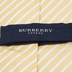 Pre Owned Burberry Yellow Striped Silk Traditional Tie