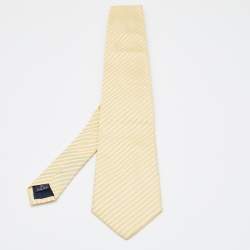 Pre Owned Burberry Yellow Striped Silk Traditional Tie