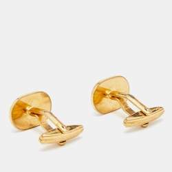 Pre Owned Burberrys Vintage Blue Lacquer Logo Oval Cufflinks