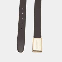 Burberry Dark Brown Leather Logo Plague Waist Belt 90 CM
