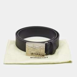 Burberry Black Charcoal Check Coated Canvas Logo Plague Belt 75CM