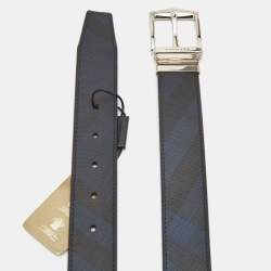 Burberry Navy Blue/Black Check Coated Canvas and Leather Buckle Reversible Belt 75CM