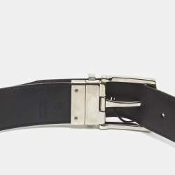Burberry Navy Blue/Black Check Coated Canvas and Leather Buckle Reversible Belt 75CM