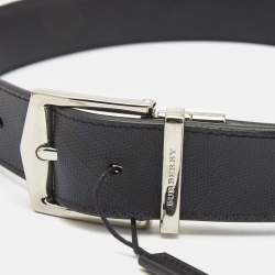 Burberry Navy Blue/Black Check Coated Canvas and Leather Buckle Reversible Belt 75CM