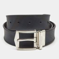 Burberry Navy Blue/Black Check Coated Canvas and Leather Buckle Reversible Belt 75CM
