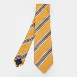 Burberry Yellow Diagonal Striped Silk Satin Tie