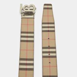 Burberry Beige/Black Housecheck Coated Canvas and Leather TB Logo Reversible Belt 95CM